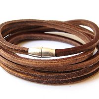 Men's bracelet brown leather lace with magnetic lock