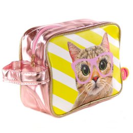 Toilettas Poes met roze bril
