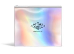  A medium-sized holographic pouch with a vibrant, iridescent design. The pouch features a zippered closure and the Institute of Beauty logo.