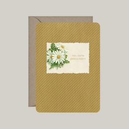  Congratulations card with envelope featuring a floral design on a yellow background.