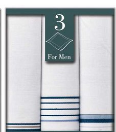  Assorted handkerchiefs, 100% cotton, for men. White with navy blue stripes.