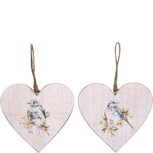 Houten hart Kusel om op te hangen, 2 motieven, D15,5cm, H15cm, wit