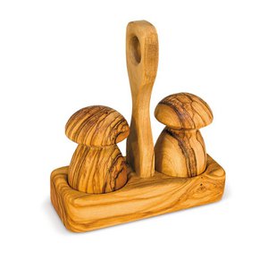 Zout- en peperstrooier van hout - paddestoelvorm