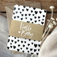 hello baby - Klappkarte mit Umschlag und Banderole aus Naturpapier