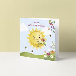  A Mother's Day card featuring a cute illustration of a moon and heart, with the text "I love you to the moon and back". The card has a soft, pastel-colored background with a watercolor effect.