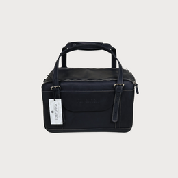  Black pet carrier bag with handles, durable material, compact travel tote for small pets.