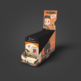  Strawberry-flavored toothpicks in a 10-piece display box. The toothpicks have a unique shape and are described as "einzigartig" (unique) and "frisch & lecker" (fresh and delicious).