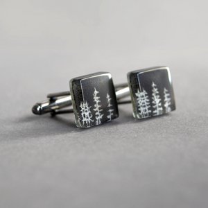 Cuff links with pine trees in black color, Unique gift for men