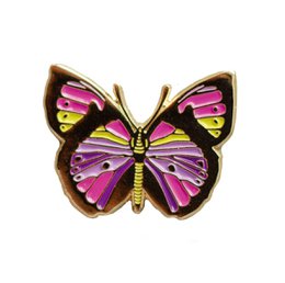 Butterfly pin with purple and yellow wings, gold accents, enamel design for kids