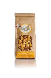 A bag of granola with a variety of nuts and grains, including almonds, cashews, and pumpkin seeds. The granola is described as "Grain-free Delight" and is packaged in a 350g bag.