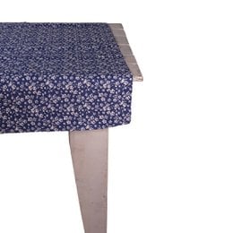 Blue white floral pattern tablecloth, 100x100cm square textile, small flower print design.