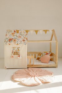 Luifel boven bed in de vorm van een huis "Flower Power", babywieghuis, decoratie voor meisjeskamer, gepersonaliseerde babyhuisjes
