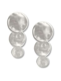  Silver statement earrings with round discs of varying sizes.