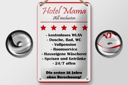 Tin sign saying 12x18cm Hotel Mama white-red decoration