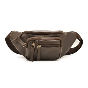 Leather fanny pack with several compartments 26x12x6 cm
