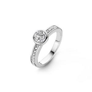 Sterling zilveren ring gezet met rond 7mm 100 facet zirkonia - maat 52 - gerhodineerd