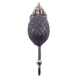  Set of 5 brass pineapple-shaped hooks with a textured, patterned surface and a decorative top.