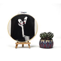 Handmade Embroidery Hoop Wall Art - Rebel nuns - Textile Wall Decoration (15cm)