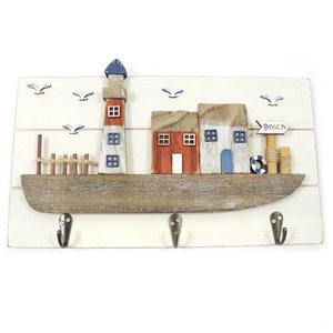 Glakroom/houtafbeelding met een motief vuurtoren