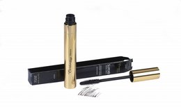 Black mascara in a gold metallic tube. Designed for enhancing and defining the eyes.