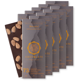 Dark chocolate bar with organic almonds, 72% cacao.