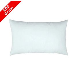  Rectangular white cushion insert made of 100% polyester with microfiber filling, weighing 600 grams.