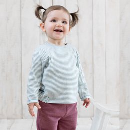 Aqua and white striped long sleeve baby top, made of organic cotton.