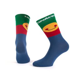 'Colorful socks with a playful smiley face design. Made of soft, breathable material for all-day comfort.'
The socks feature a vibrant color scheme of green, red, and blue, with a playful smiley face design. The socks appear to be made of a soft, breathable material, suitable for all-day wear. The product is available in two sizes, L (41-46 UK, 7.5-11.5 US) and M (36-40 UK, 4-7 US), catering to a range of foot sizes.