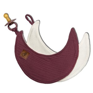 Doudou-Kuscheltier mit einem ähnlichen Anhänger aus BIO-Baumwoll-Musselin-Schnullerhalter Moon Lavender