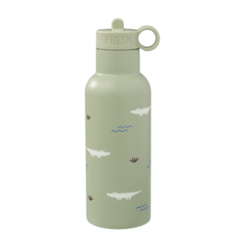  Mint green thermos bottle with crocodile print, 500 ml capacity, made of stainless steel with a leak-proof lid.