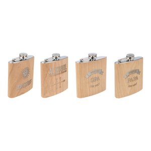 Heupfles met letters van natuurlijk hout, 4-voudig, (B/H/D) 10x12x3cm 150ml