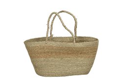  Woven straw basket bag, natural beige color, oval shape, shoulder handles, lightweight wicker tote.