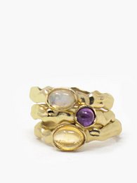 Set of 3 gold-plated rings with gemstones, suitable for stacking. Available in a range of sizes from US 4 3/4 to US 9.