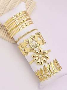Set of 5 golden - gold, trendy and elegant jack cuff bracelets