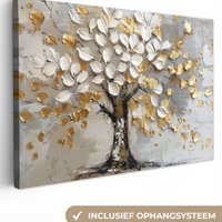 Canvas schilderij  - Wanddecoratie - Boom - Beige - Grijs - Goud - Abstract