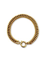  A chunky, gold-toned chain bracelet with a classic curb link design and a clasp closure.
