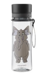  A 350 ml water bottle with an elephant design. The bottle is made of durable, transparent material and features a gray elephant graphic.