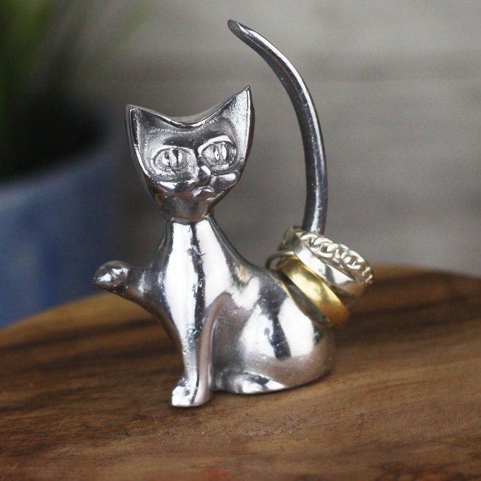 Portaanelli A Forma Di Gatto - Supporto Per Gioielli In Ceramica Dorata - Foto 11