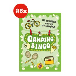 Terrasjes Bingo is a colorful and festive bingo game with a pink and white design. It features a bingo card and various bingo accessories like markers and a bingo cage.