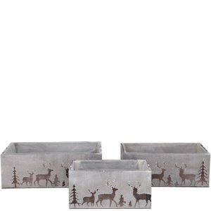 Houten kistenkachels, set van 3, L35/30/25cm, grijs met wit geveegd