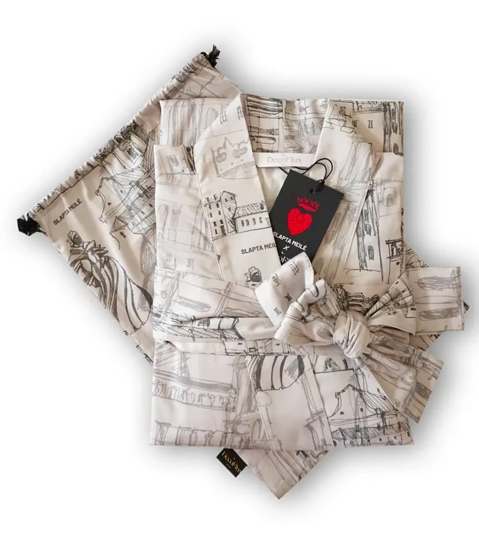 Satin badekåbe kimono med taske Secret Love Story of Royal Vilnius