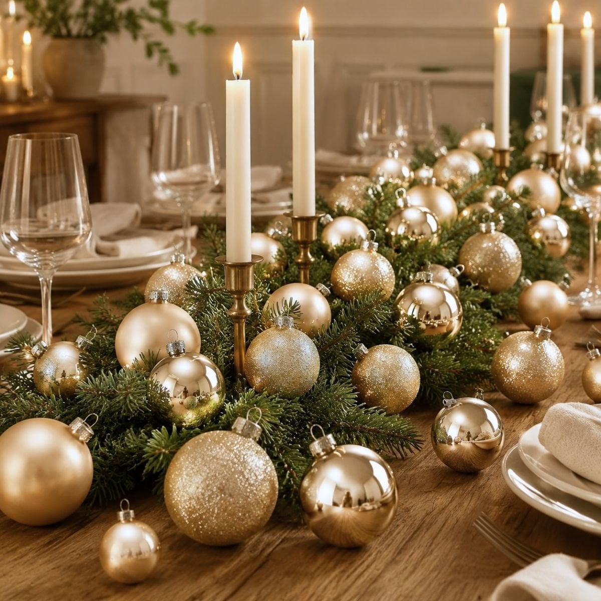 Glazen Kerstballen Set 26 Champagne Mica Decorations