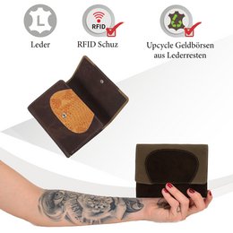 Sunsa damesportemonnee. Leren portemonnee. Portemonnee met RFID-bescherming. Portemonnee gemaakt van overgebleven leer. middelgrote portemonnee voor dames met veel creditcardvakjes - portemonnee voor dames, cadeau-idee
