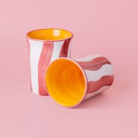 Keramieken ontbijtbeker 250 ml / PACA met witte en roze strepen