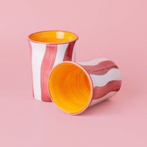 Keramieken ontbijtbeker 250 ml / PACA met witte en roze strepen
