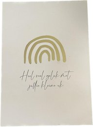 Gold foil rainbow card with handwritten text. Small size, suitable for baby or children's cards.