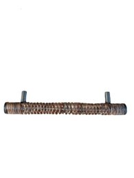  Dark brown door knob with a textured, patterned surface.