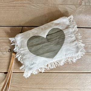 Boho Clutch heart olive (vintage light canvas) NEW color