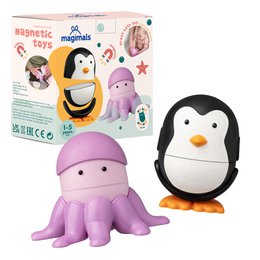 "Magimals Wibbly Wobbly Sealife is a set of colorful, magnetic baby stacking toys featuring a penguin and an octopus. The toys are made of soft, safe materials and are suitable for children aged 1-5 years."