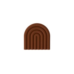  A round, arched trivet made of brown silicone material with a modern, minimalist design.